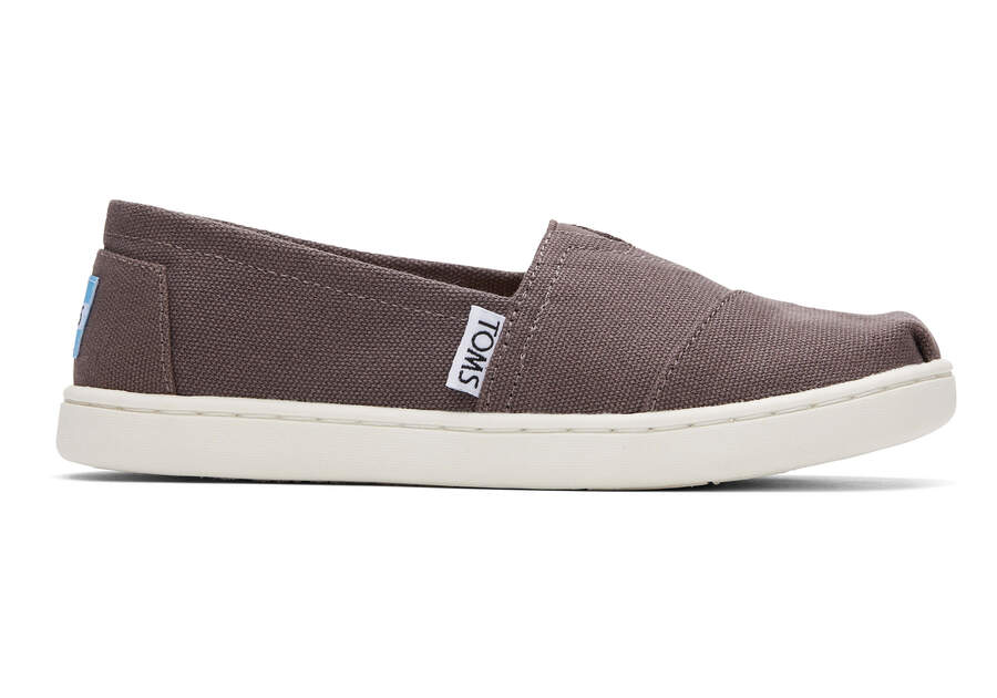 Youth Alpargata Grey Canvas Kids Shoe Side View Opens in a modal
