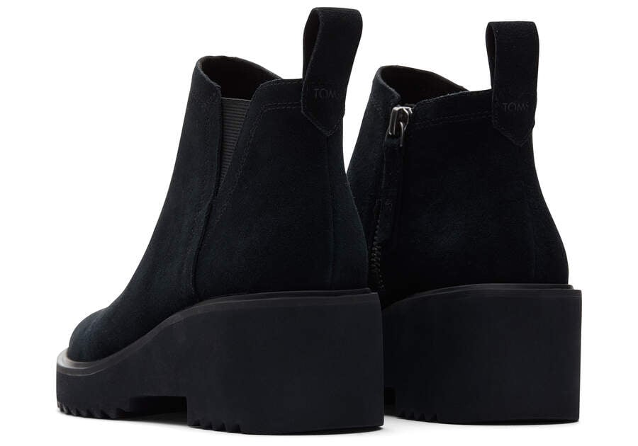 Maude Black Suede Wedge Boot Back View Opens in a modal