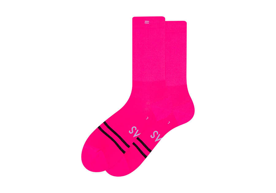 Light Cushioned Crew Socks Pink Stripes Front View