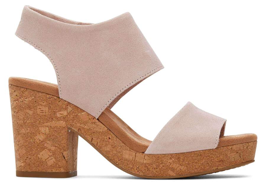 Majorca Pink Suede Platform Cork Sandal Side View Opens in a modal