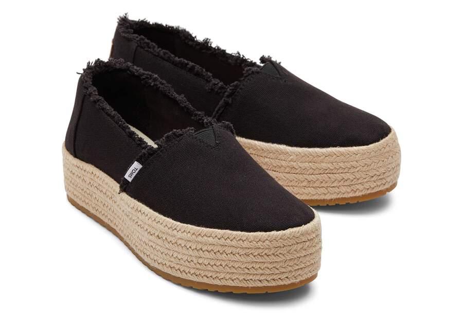 Valencia Black Canvas Platform Espadrille Front View Opens in a modal