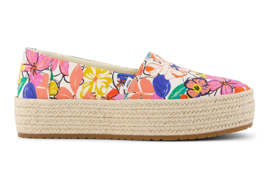 Valencia Painted Floral Platform Espadrille Side View Opens in a modal