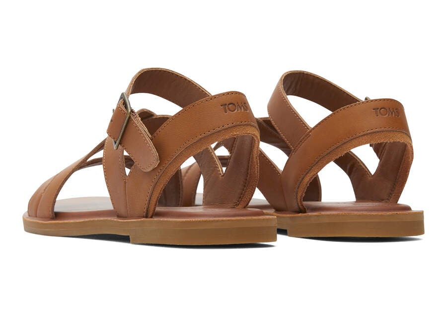 Sloane Tan Leather Strappy Sandal Back View Opens in a modal