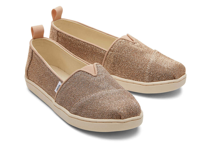 Youth Alpargata Gold Sparkle Knit Kids Shoe Front View Opens in a modal