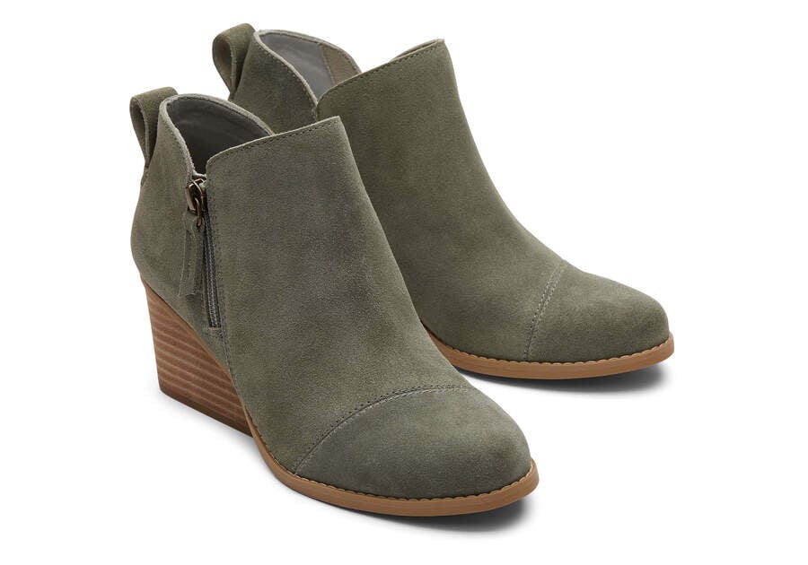 Goldie Vetiver Suede Wedge Boot Front View Opens in a modal