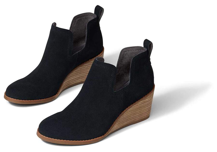 Kallie Black Suede Wedge Boot Front View Opens in a modal