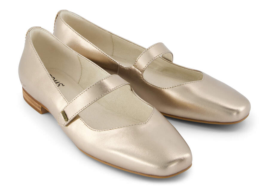 Bianca Gold Metallic Leather Flat Front View Opens in a modal