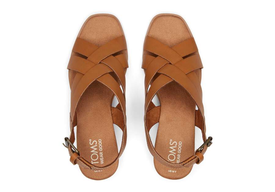 Gracie Tan Leather Wedge Sandal Top View Opens in a modal