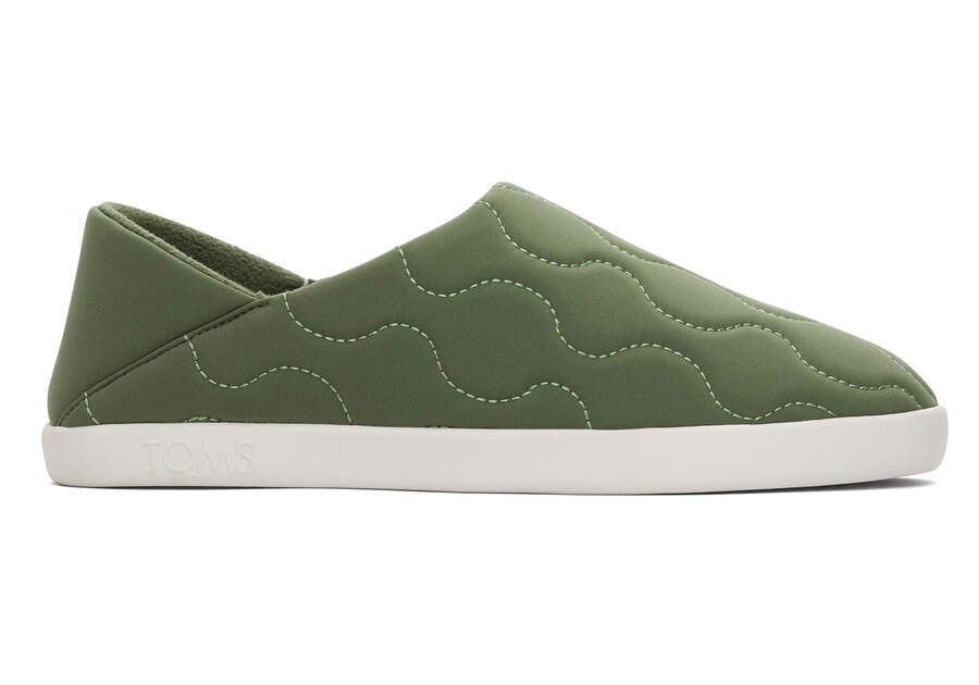 Ezra Green Quilted Cotton Convertible Slipper Side View