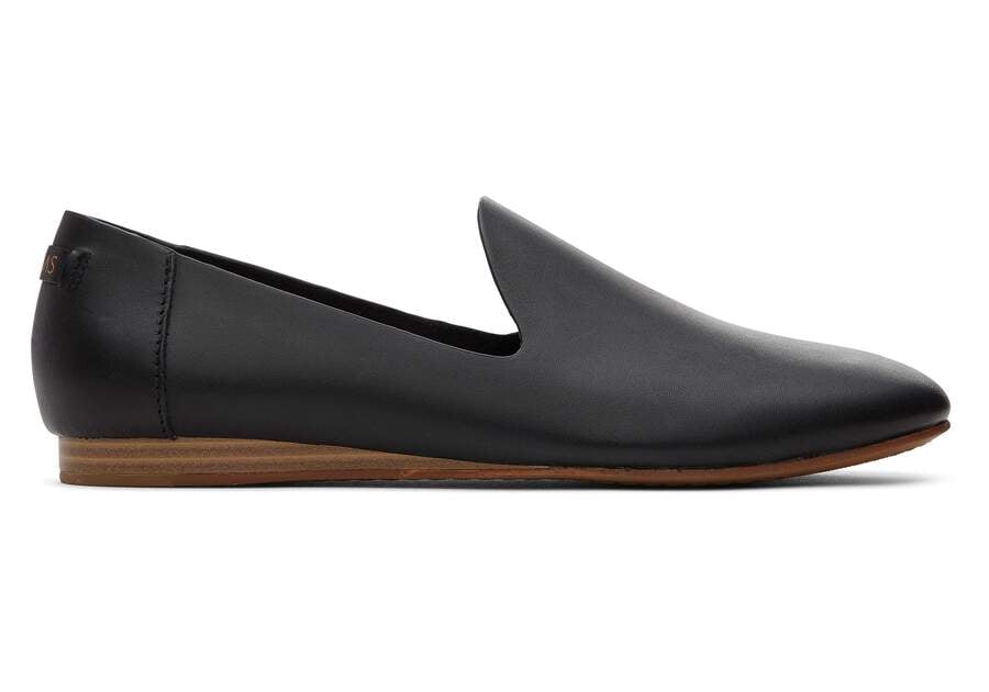 Darcy Black Leather Flat Side View