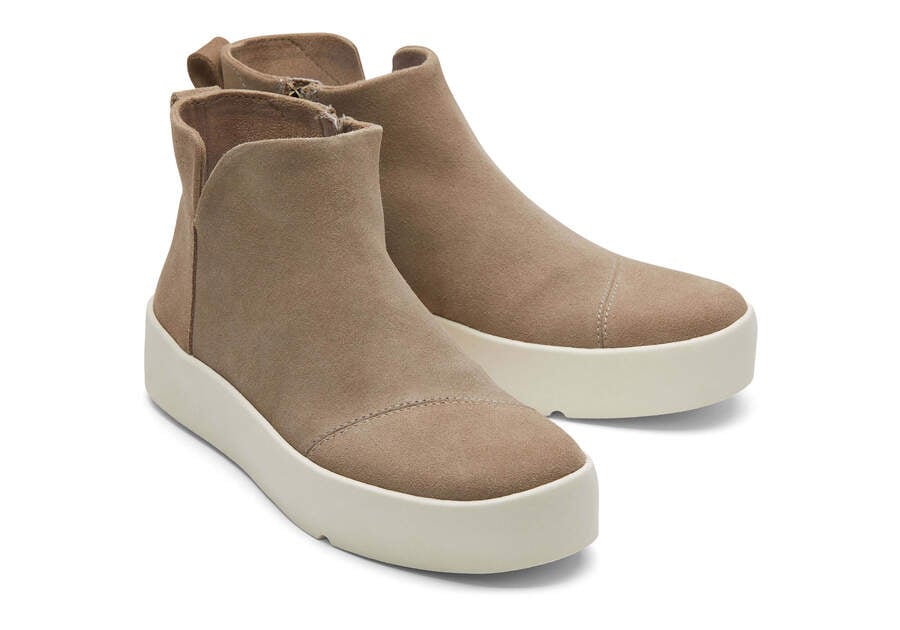 Verona Mid Taupe Suede Platform Sneaker Front View Opens in a modal