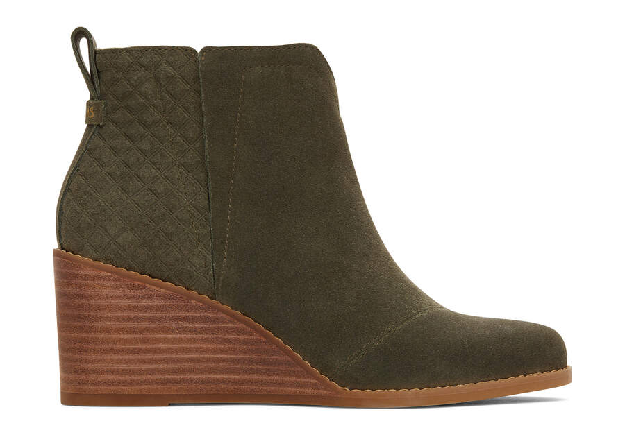 Clare Olive Suede Wedge Boot Side View