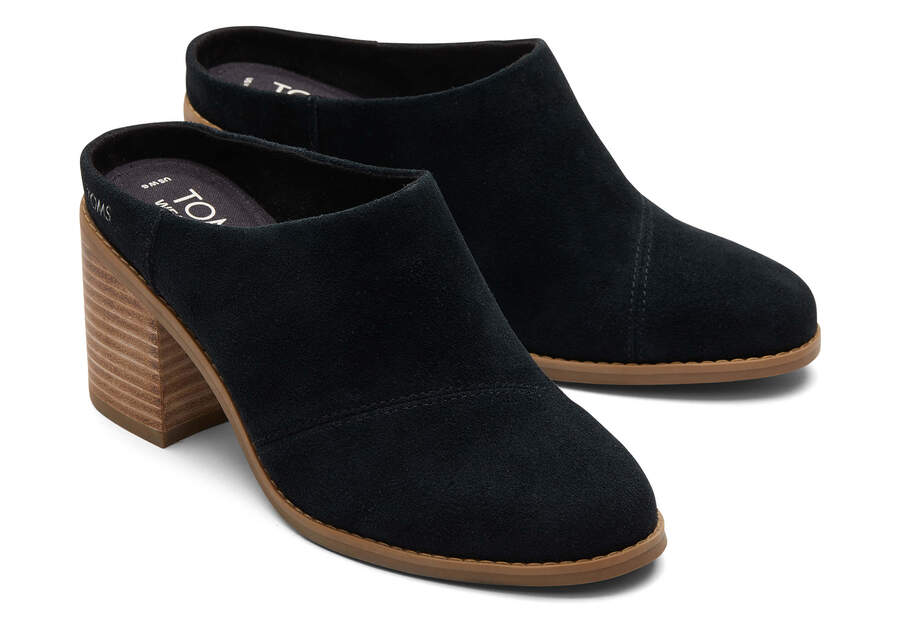 Evelyn Black Suede Mule Front View