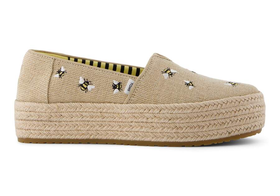Valencia Embroidered Bees Platform Espadrille Side View Opens in a modal