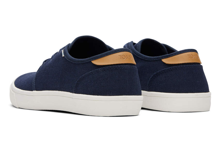 Carlo Navy Heritage Canvas Lace-Up Sneaker Back View Opens in a modal