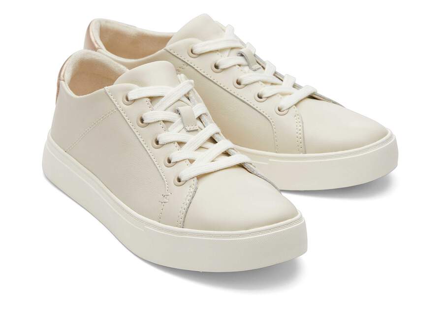 Kameron Cream Metallic Leather Sneaker Front View Opens in a modal