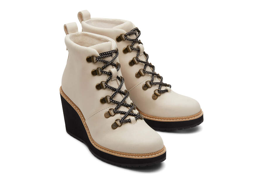 Melrose Beige Water Resistant Lace-Up Wedge Boot Front View