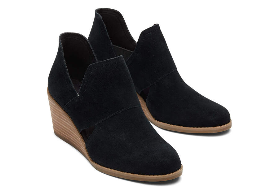 Kallie Black Suede Cutout Wedge Boot Front View