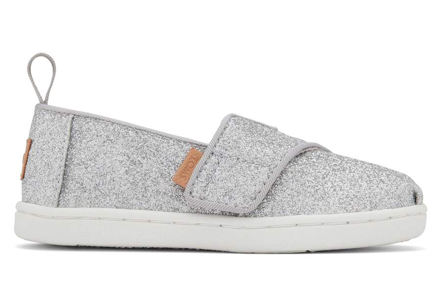 Tiny Alpargata Silver Glitter Toddler Shoe Side View Opens in a modal