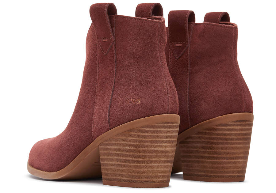Constance Chestnut Suede Heeled Boot Back View Opens in a modal