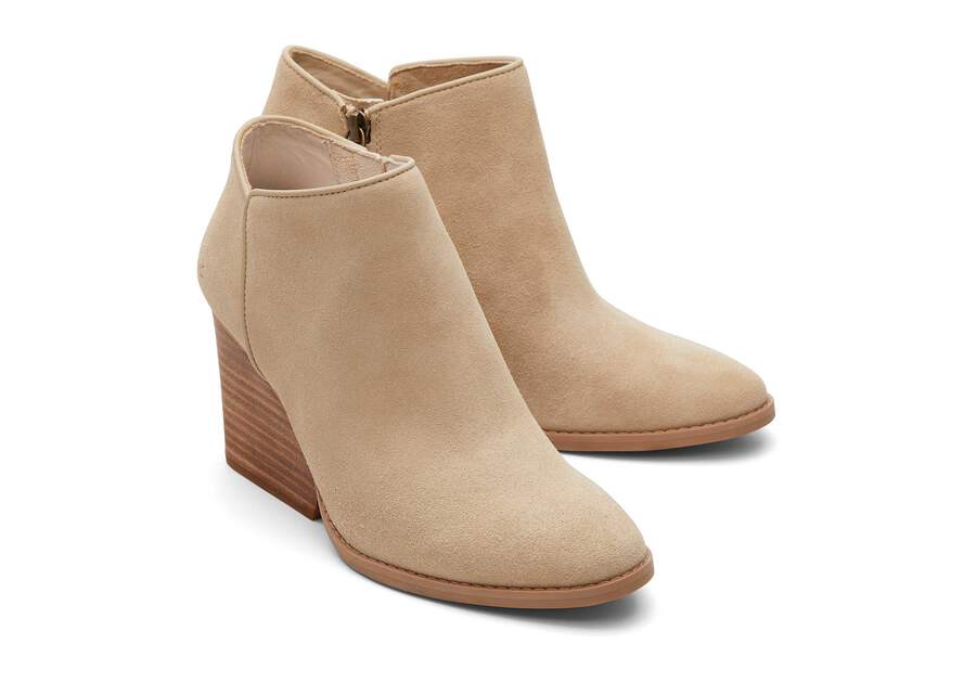 Hadley Natural Suede Heeled Boot Front View Opens in a modal