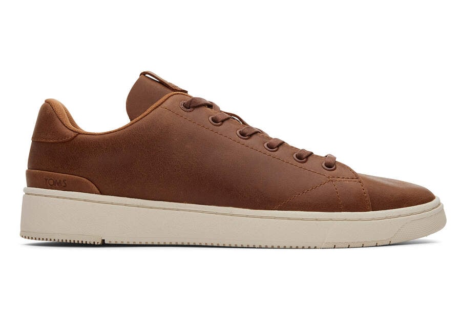 TRVL LITE Tan Leather Lace-Up Sneaker Side View