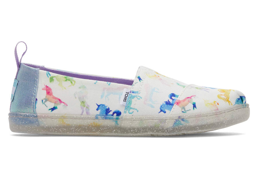 Youth Alpargata Watercolor Unicorns Kids Shoe Side View Opens in a modal