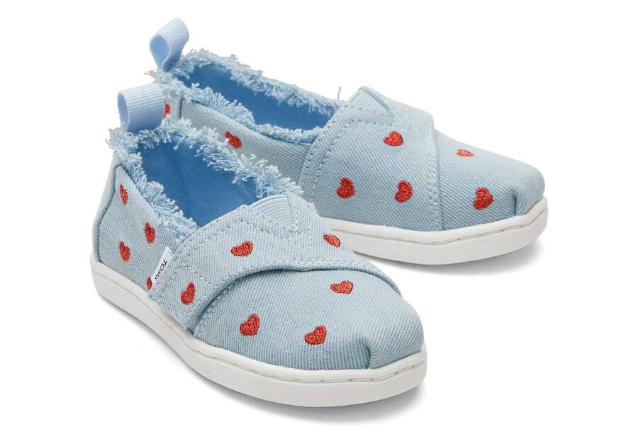Tiny Alpargata Denim Hearts Toddler Shoe Front View Opens in a modal
