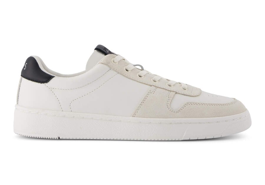 TRVL LITE Court White and Black Leather Sneaker Side View Opens in a modal