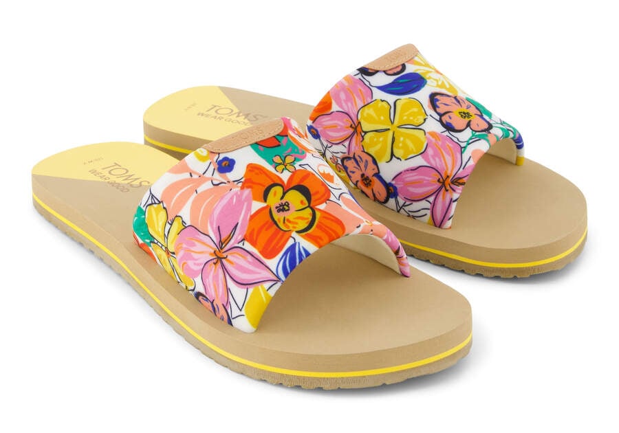 Carly Painted Floral Jersey Slide Sandal Front View Opens in a modal