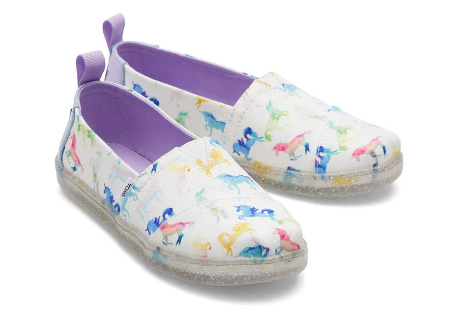 Youth Alpargata Watercolor Unicorns Kids Shoe Front View Opens in a modal