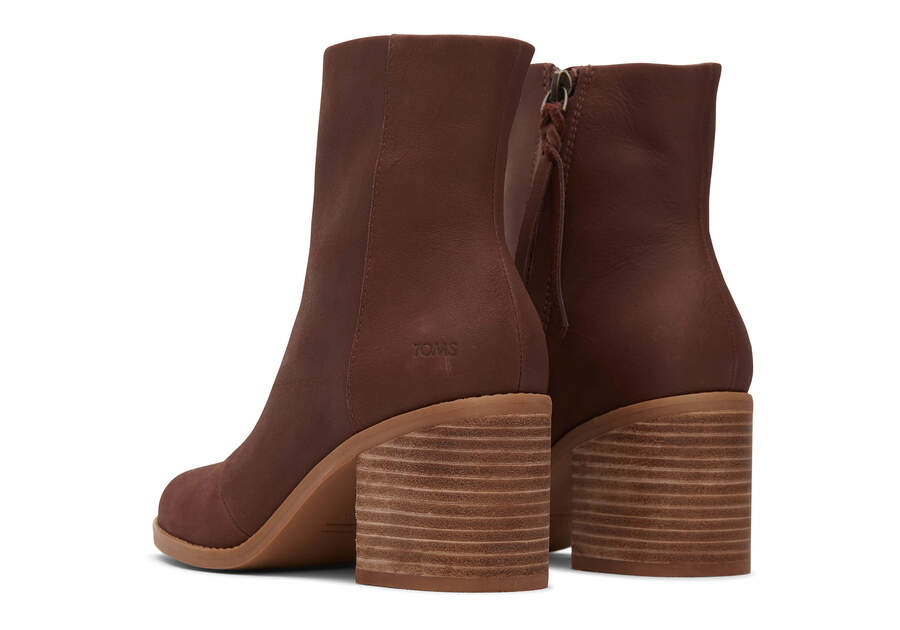 Evelyn Chestnut Leather Heeled Boot Back View Opens in a modal