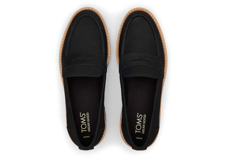Cara Black Leather Loafer Top View Opens in a modal