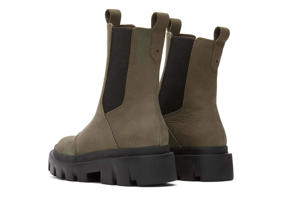 Rowan Olive Water Resistant Leather Boot Back View