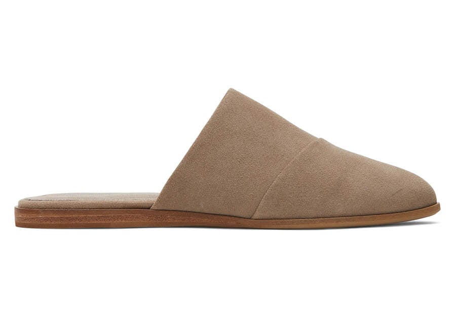 Jade Taupe Suede Slip On Flat Side View