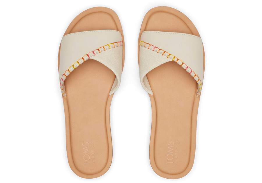 Shea Cream Leather Slide Sandal Top View Opens in a modal