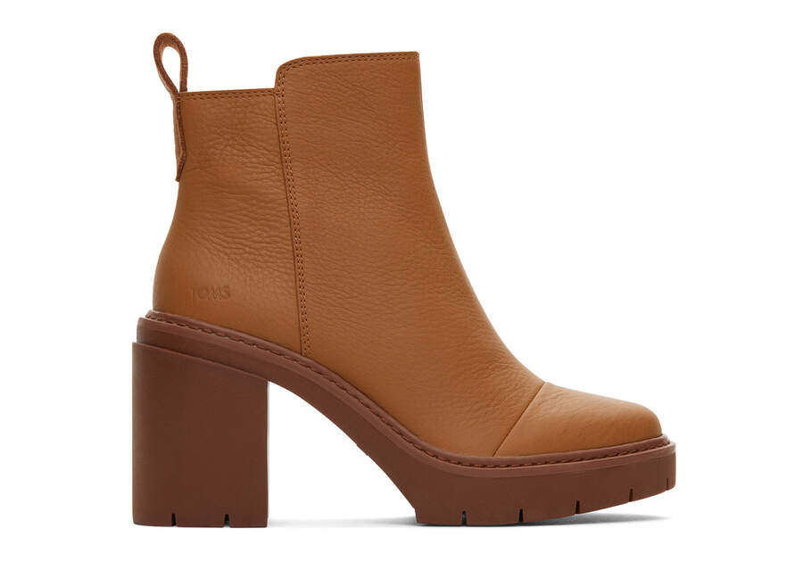 Rya Tan Leather Heeled Boot Side View Opens in a modal
