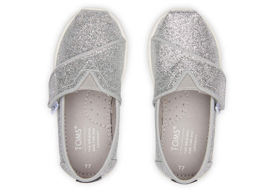 Tiny Alpargata Silver Glitter Toddler Shoe Top View Opens in a modal