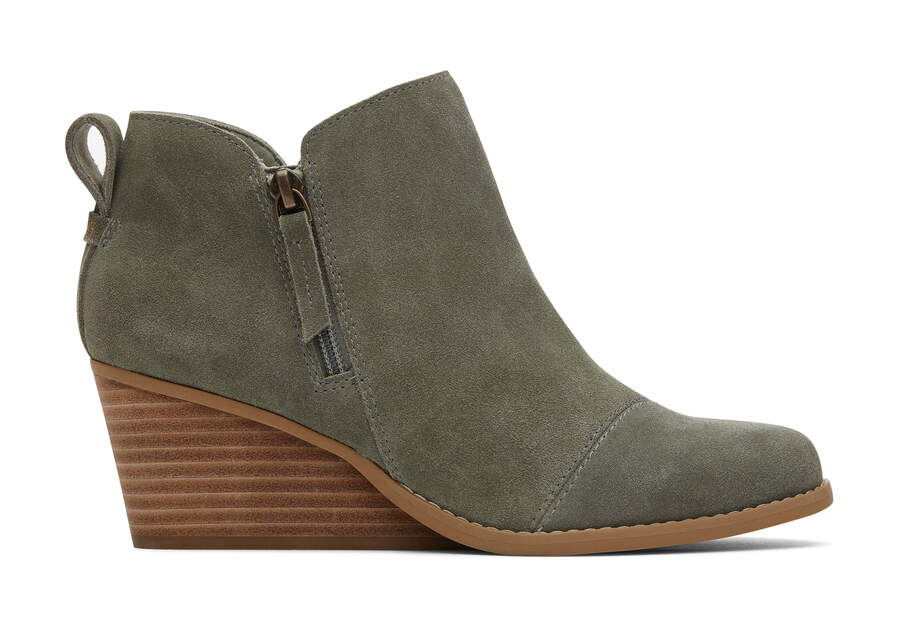 Goldie Vetiver Suede Wedge Boot Side View