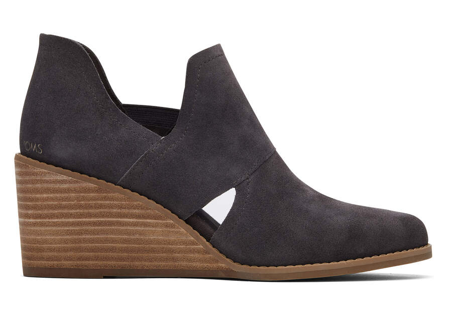 Kallie Grey Suede Cutout Wedge Boot Side View Opens in a modal