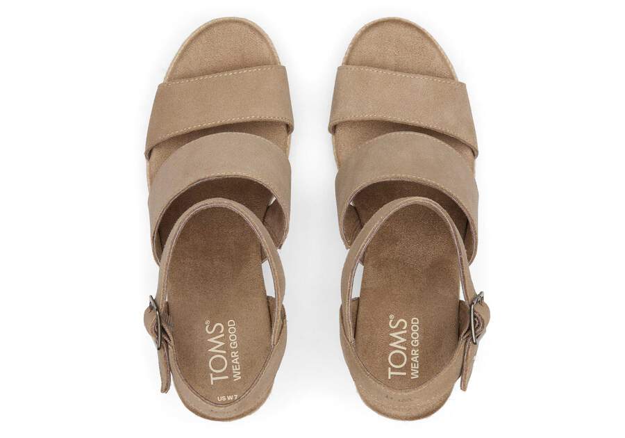 Madelyn Taupe Suede Wedge Sandal Top View Opens in a modal