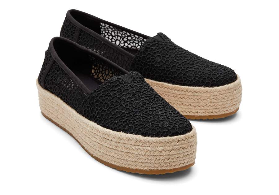 Valencia Black Moroccan Crochet Platform Espadrille Front View Opens in a modal