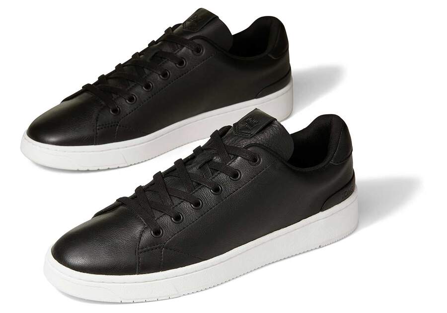 TRVL LITE Black Leather Lace-Up Sneaker Front View Opens in a modal