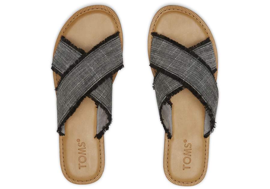 Black Textured Chambray Women's Viv Sandals Top View Opens in a modal
