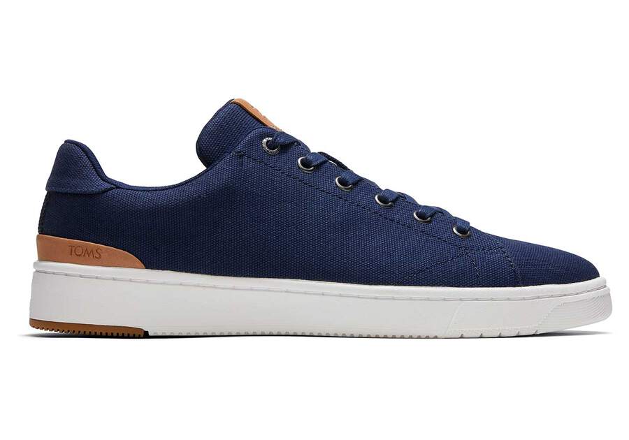 TRVL LITE Navy Canvas Lace-Up Sneaker Side View Opens in a modal