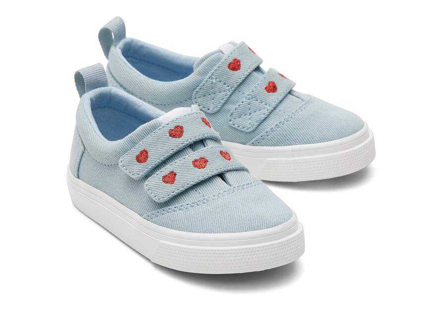 Tiny Fenix Denim Hearts Double Strap Toddler Sneaker Front View Opens in a modal
