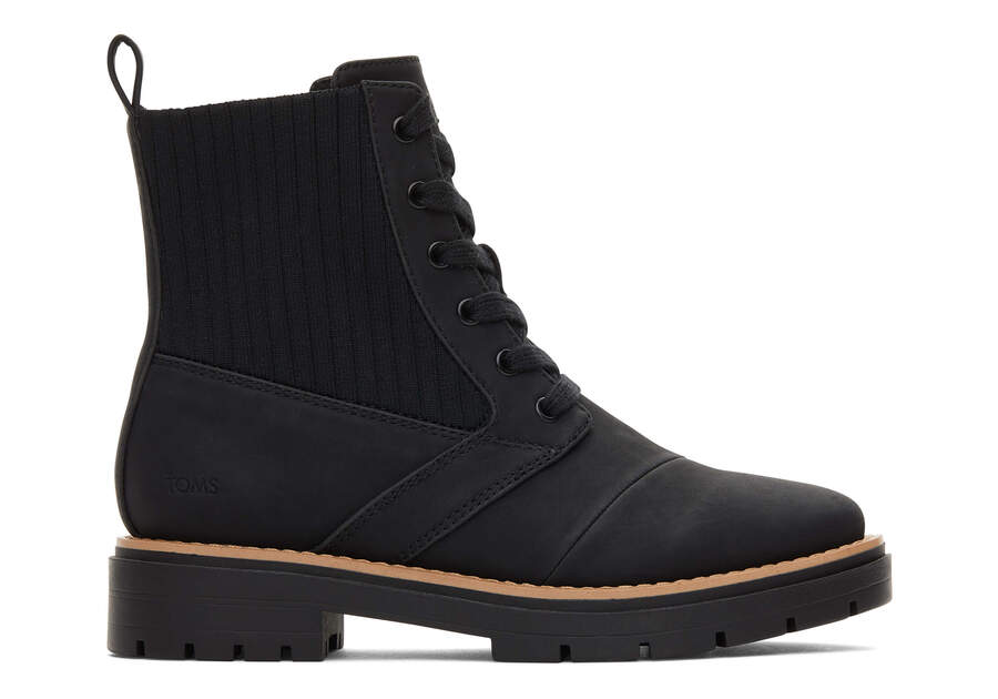 Ionie Black Vegan Lace-Up Boot Side View