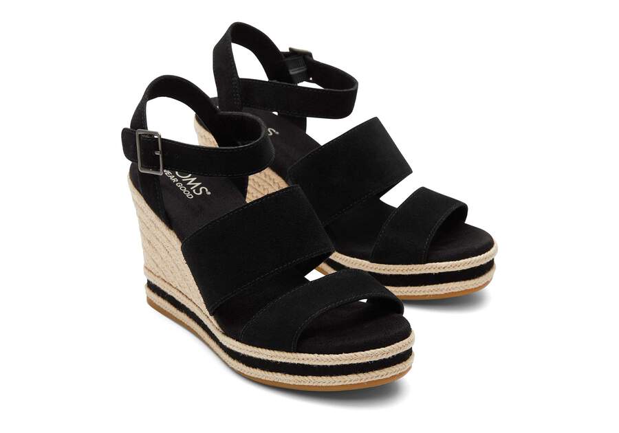 Madelyn Black Suede Wedge Sandal Front View Opens in a modal