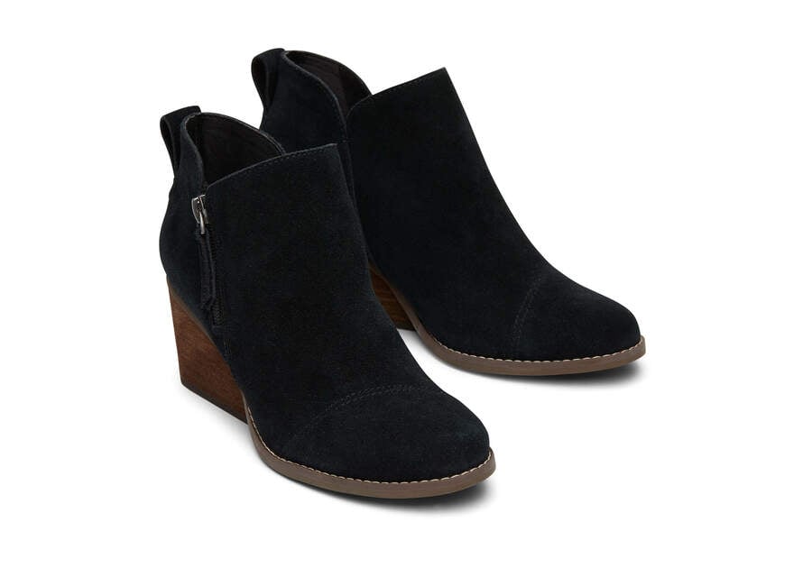 Goldie Black Suede Wedge Boot Front View