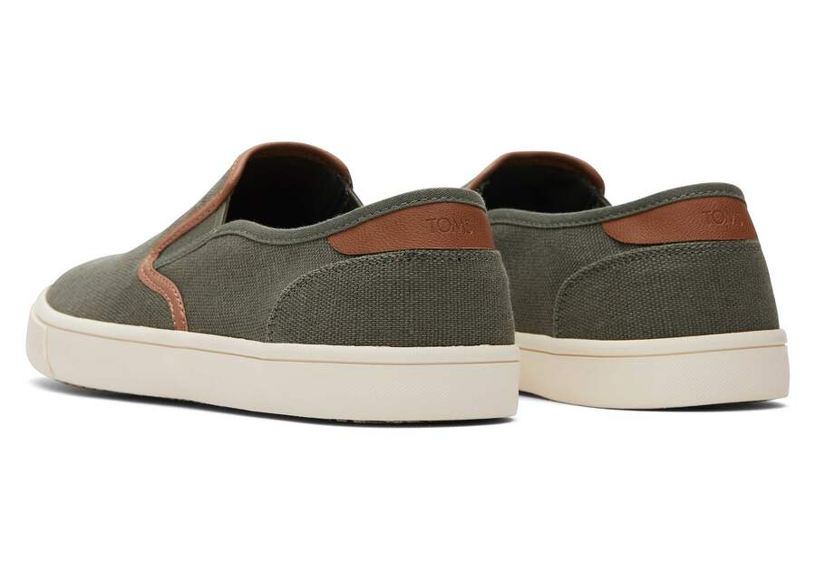 Baja Olive Synthetic Trim Slip On Sneaker Back View Opens in a modal